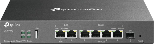 TP-Link ER707-M2 VPN-маршрутизатор Omada с мультигигабитными портами,1 x RJ45 WAN 2,5 Гбит/ с, 1 x RJ45 WAN/ LAN 2,5 Гбит/ с, 1 x SFP WAN/ LAN, 4 гиг. порта RJ45 WAN/ LAN, 1 порт USB 2.0
