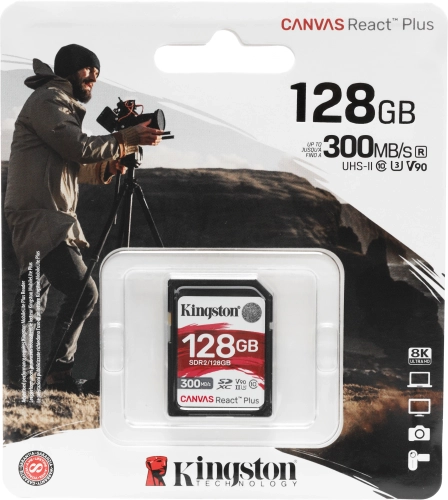 Карта памяти Kingston 128GB Canvas React Plus SDXC UHS-II 300R/ 260W U3 V90 (SDR2/ 128GB) (SDR2/128GB)