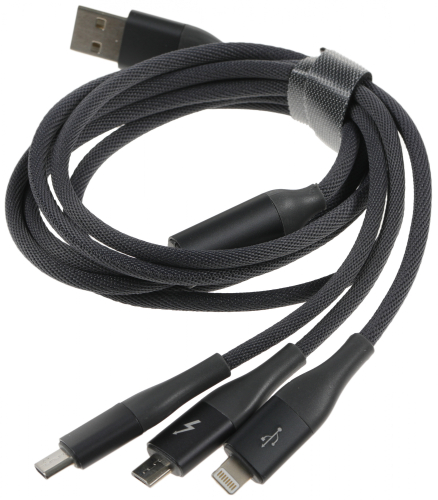 Кабель Solove DW2 DW2 DARK GREY RUS USB (m)-Lightning (m)/ USB Type-C (m)/ micro USB (m) 1.2м темно-серый блистер (упак.:1шт)