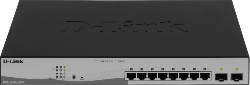 Коммутатор/ Управляемый L2 PoE-коммутатор, 8x1000Base-T PoE, 2x1000Base-X SFP, PoE-бюджет 130 Вт, защита от статического электричества до 6 кВ, CLI (DGS-1210-10MP/FL2A) фото 2