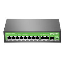 Коммутатор Digma DSP208G-2G-1S-T120 (L2) 10x1Гбит/ с 1SFP 8PoE 8PoE+ 120W неуправляемый