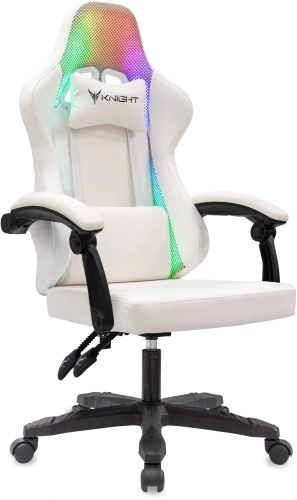 Кресло игровое Knight Wolf RGB белый экокожа/ сетка с подголов. крестов. пластик (KNIGHT WOLF RGB WH)