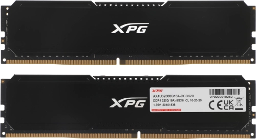 Модуль памяти ADATA 16GB (2 x 8Gb) DDR4 UDIMM, XPG GAMMIX D20, 3200MHz CL16-20-20, 1.35V, Черный Радиатор (AX4U32008G16A-DCBK20)