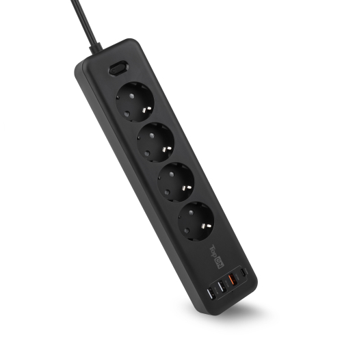 Сетевой фильтр TopON TOP-PWS4 4 розетки, 3 USB, Type-C, PD 20W QC3.0, 4000W, 3м Черный (TOP-PWS4B-3)