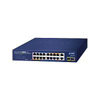 коммутатор/ PLANET GSD-2022P 16-Port 10/ 100/ 1000T 802.3at PoE + 2-Port 10/ 100/ 1000T + 2-Port 1000X SFP Unmanaged Gigabit Ethernet Switch (185W PoE Budget, Standard/ VLAN/ Extend mode, supports PD alive