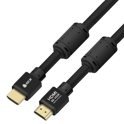 GCR Кабель PROF 10.0m HDMI 2.0, черный ECO Soft капрон, AL корпус черный, фер. кольца, HDR 4:4:4, Ultra HD, 4K 60Hz/ 5K*30Hz, 3D, 18.0 Гбит/ с, 28AWG, GCR-54991