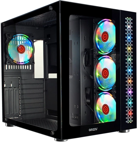Корпус Ginzzu V530 RGB подсветка, контроллер CRC10, 4* 12R6 FAN 12CM RGB закаленное стекло 1*USB 3.0,1*USB 2.0, AU ATX