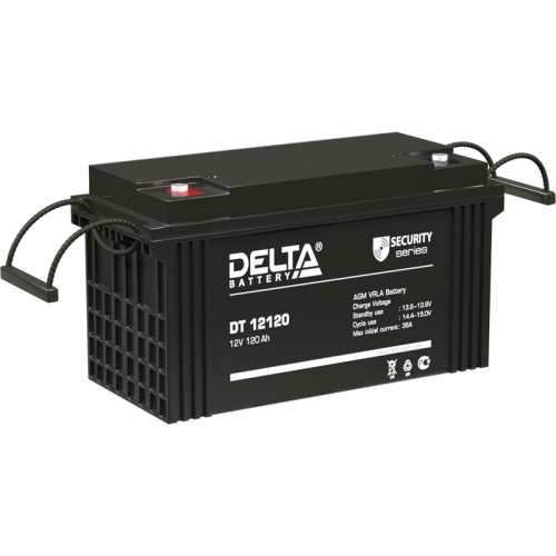 Батарея DELTA серия DT, DT 12120, напряжение 12В, емкость 120Ач (разряд 20 часов), макс. ток разряда (5 сек.) 1000А, макс. ток заряда 36А, свинцово-кислотная типа AGM, клеммы под болт М8, ДxШxВ 410х176х224мм., вес 32кг., срок службы 7-10 лет./ Battery DE