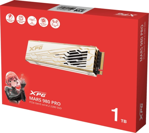 Твердотельный накопитель/ ADATA SSD XPG MARS 980 PRO, 1000GB, M.2(22x80mm), NVMe, PCIe 5.0 x4, 3D NAND, R/ W 14000/ 10000MB/ s, IOPs 1 600 000/ 1 650 000, TBW 740, DWPD 0.4, with Heat Sink (5 лет) (SMAR-980P-1TCI) фото 2