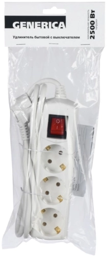 Сетевой удлинитель IEK У03В 5м (3 розетки) белый (пакет ПЭ) (WYP10-10-03-05-ZK-G) фото 2