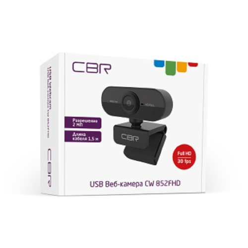 CBR CW 852FHD Black, Веб-камера с матрицей 2 МП, разрешение видео 1920х1080, USB 2.0, встроенный микрофон с шумоподавлением, фикс.фокус, крепление на мониторе, длина кабеля 1,5 м, цвет чёрный фото 2