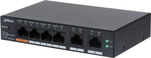 Коммутатор DAHUA DH-CS4006-4ET-60 4-портовый PoE коммутатор с функцией облачного управления, 4xRJ45 100Mb, 2xRJ45 100Mb uplink, суммарно 60Вт, коммутация 4.8 Гбит/с, MAC-таблица 8К DH-CS4006-4ET-60()