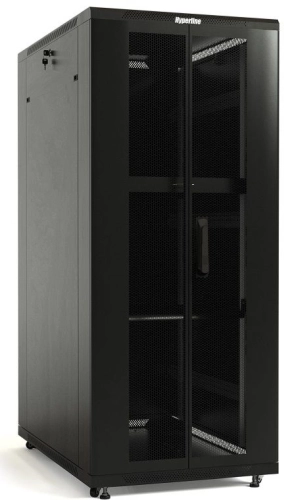 Шкаф серверный Hyperline (TTBR-4262-DD-RAL9004) напольный 42U 600x1200мм пер.дв.перфор.2ств. 2 бок.пан. задн.дв.перфор.2-хст. 800кг черный 1110мм 2055мм IP20 сталь