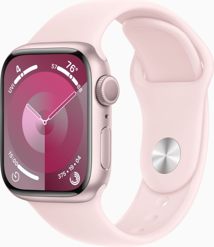 Смарт-часы Apple Watch Series 9 A2978 41мм OLED корп.розовый Sport Band рем.светло-розовый разм.брасл.:130-180мм (MR933LL/ A) (MR933LL/A)