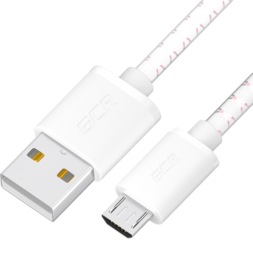 GCR Кабель 1.0m MicroUSB, бело-розовый, белые коннекторы, быстрая зарядка, 28/ 24 AWG, GCR-54450