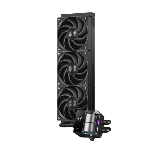 Система охлаждения/ PCCooler DS360 BK (310W, 360mm, LED temp., Black, ARGB Pump/ Fans: 3x120mm, 86.73CFM, 28dBA, 2200RPM/ Pump height 67mm, 28dBA, 3200RPM, Rad thickness 27mm/ S: 1851, 1700, 1200, 20XX, 115X, AM5, AM4)