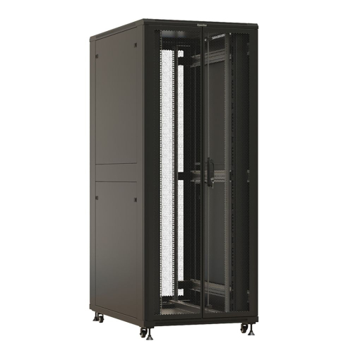 Шкаф серверный Hyperline TTBR-4282-DD-RAL9004 напольный 42U 800x1200мм пер.дв.перфор.2ств. 4 бок.пан. задн.дв.перфор.2-хст. 1000кг черный 1110мм 2055мм IP20 сталь