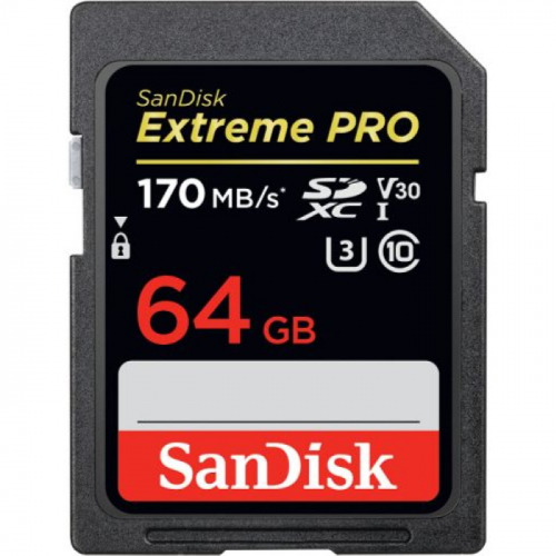 Карта памяти SDXC 64GB SanDisk Extreme Pro Class 10 170MB/s V30 UHS-I U3 (SDSDXXY-064G-GN4IN)