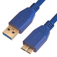 GCR Кабель интерфейсный USB 3.0 (USB 3.2 Gen 1), 1.0m Premium, AM/ microB, синий, GCR-U3A03-1m