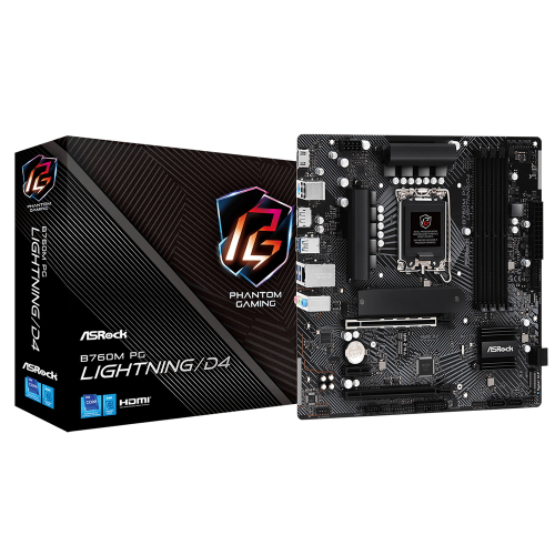 B760M PG LIGHTNING/ D4, Socket 1700, Intel®B760, 4xDDR4-3200, HDMI+DP, 2xPCI-Ex16, 1xPCI-Ex1, 4xSATA3(RAID 0/ 1/ 5/ 10), 2xM.2, 8 Ch Audio, GLan, (2+4)xUSB2.0, (3+2)xUSB3.2, (1+0)xUSB3.2 Type-C™, 1xPS/ 2, mATX, RTL {} (B760M PG LIGHTNING/D4)