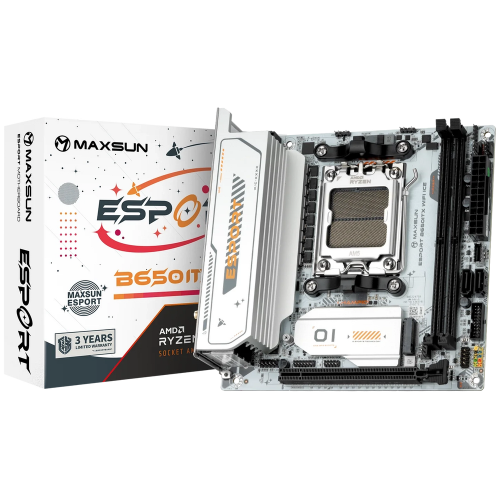 Материнская плата Maxsun MS-eSport B650ITX WIFI ICE B650, AM5, 2*DDR5, 1*PCIEx16, 1*PCIEx1, 2*M.2, 6*USB3.2Gen1, 4*USB2.0, 2*SATA3.0, 2.5G, DP, HDMI, Mini-ATX, RTL (6940709661185)