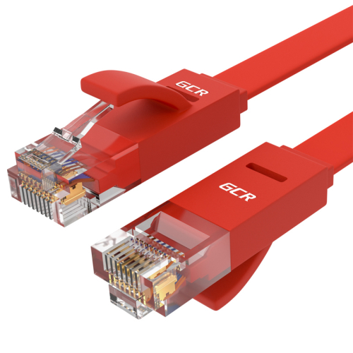 Greenconnect Патч-корд PROF плоский прямой 0.15m, UTP медь кат.6, красный, 30 AWG, GCR-LNC624-0.15m, ethernet high speed 10 Гбит/ с, RJ45, T568B