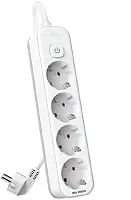Сетевой фильтр Deli ET434 1.8м (4 розетки) белый (пакет ПЭ)