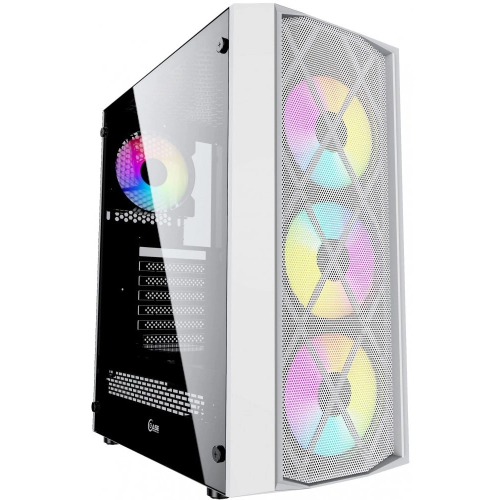 Powercase CMRMW-L4 Корпус Rhombus X4 White, Tempered Glass, Mesh, 4x 120mm 5-color LED fan, белый, ATX (CMRMW-L4)