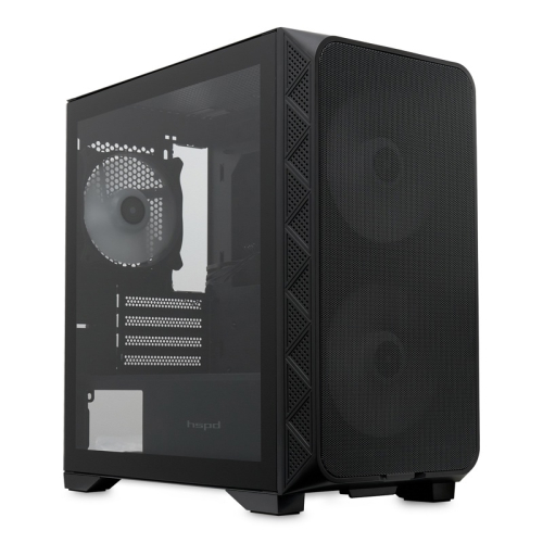 Корпус без блока питания/ HSPD M321, Mesh Mini-tower, Black, slide TG, 0.45 SPCC, 2x140mm ARGB+1x120mm ARGB mATX, mITX 160/340/184mm 2x2.5
