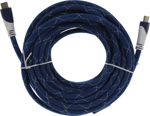 Кабель аудио-видео HDMI (m)/ HDMI (m) 10м. феррит.кольца позолоч.конт. синий/ белый (794319) (794319#MLN)