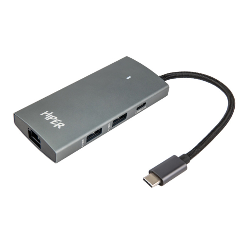 Док-станция/ Docking station HIPER USB-C HUB 6in1 (1*USB-C 100W PD, 1*HDMI 4K@60Hz, 2*USB-A 3.0 (5Gbps data), 1*USB-C 3.0 (5Gbps data), 1*RJ45 Gb) (HP-DS6-01)