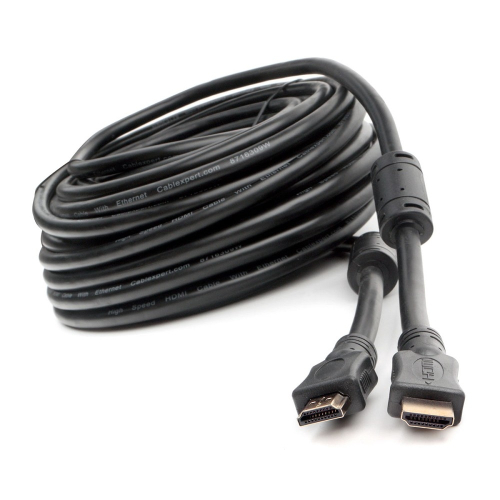 Кабель HDMI Cablexpert 19M/ 19M, v2.0, медь, позол.контакты, экран, 2 фер.кольца, 20м, черный, пакет (CCF2-HDMI4-20M)
