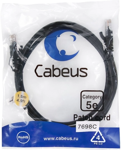 Патч-корд Cabeus PC-UTP-RJ45-Cat.5e-1.5m-BK-LSZH U/ UTP RJ-45 вил.-вилка RJ-45 кат.5E 1.5м черный LSZH (2134552) (2134552#MLN)
