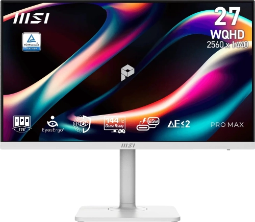 Монитор MSI PRO MAX 271QPHW E14 27 16:9 WQHD(2560x1440) IPS Flat,4ms(GTG),1500:1,100M:1,300nit,2xHDMI,DP,2xUSB Type-A,USB Type-B,USB Type-C,Speaker,Tilt,Swivel,Height,Pivot,144Hz,White,1y w-ty (9S6-3PF54H-021)
