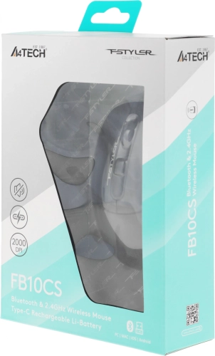 Мышь A4Tech Fstyler FB10CS черный оптическая (2000dpi) silent беспроводная BT/ Radio USB (4but) (FB10CS USB STONE BLACK) фото 14