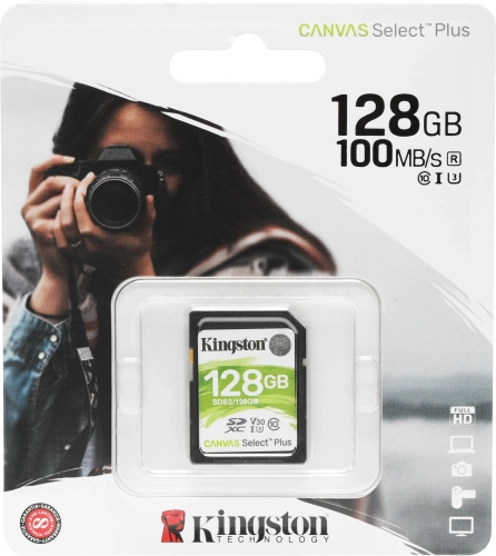 Карта памяти Kingston 128GB SDXC Canvas Select Plus 100R C10 UHS-I U3 V30 (SDS2/ 128GB) (SDS2/128GB)