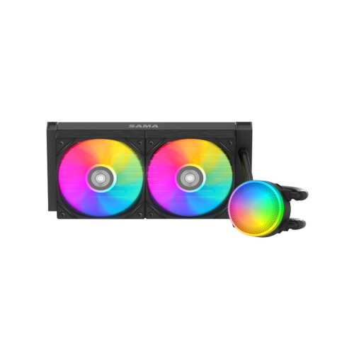 Водяное охлаждение для процессора/ Water Cooling System SAMA L40 Black (240mm, Black, ARGB/ Fans: 2x120mm, 82.79CFM, 29dBA, 2000RPM/ Pump height 52mm, 29dBA, 2500RPM, Rad thickness 27mm/ S: 1851, 1700 (L40-BKWAYXO2-G)