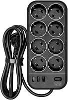 Сетевой фильтр Powercom SP-08 USB03AB 3,0М 3м (8 розеток) черный (коробка)
