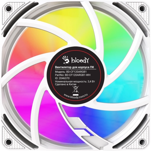 Вентилятор для корпуса Bloody BD-CF120ARGB1 ARGB 120х120x25 белый 4-pin 26дБ (BD-CF120ARGB1-WH) Ret фото 6