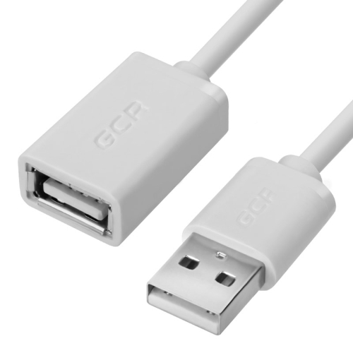 GCR Удлинитель 0.15m USB 2.0, AM/ AF, белый, 28/ 28 AWG, морозостойкий, GCR-52438