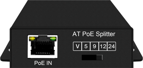 PoE-сплиттер 2,5G выбором выходного напряжения 5/ 9/ 12/ 24V. Соответствует стандартам PoE IEEE 802.3af/ at. Предназначен для питания сетевого оборудования без поддержки PoE. Вход - RJ45(10/ 100/ 1000/ 2.5G (NS-PS-1G-AT)
