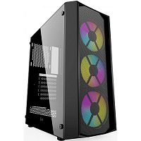 Powercase CMRMX-L3 Корпус Rhombus X3 Mesh LED, Tempered Glass, 3x 120mm 5-color fan, чёрный, ATX (CMRMX-L3)