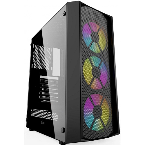 Powercase CMRMX-L3 Корпус Rhombus X3 Mesh LED, Tempered Glass, 3x 120mm 5-color fan, чёрный, ATX (CMRMX-L3)