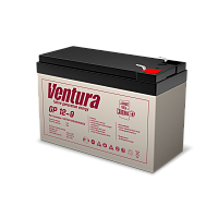 Батарея Ventura серия GP, GP12-9, напряжение 12B, емкость 9Ач (разряд 20 часов), макс. ток заряда 2.25А, свинцово-кислотная типа AGM, клеммы T2, ДШВ 151х65х100мм, вес 2.5кг/ Ventura battery GP series, GP12-9, voltage 12V, capacity 9Ah (discharge 20 h