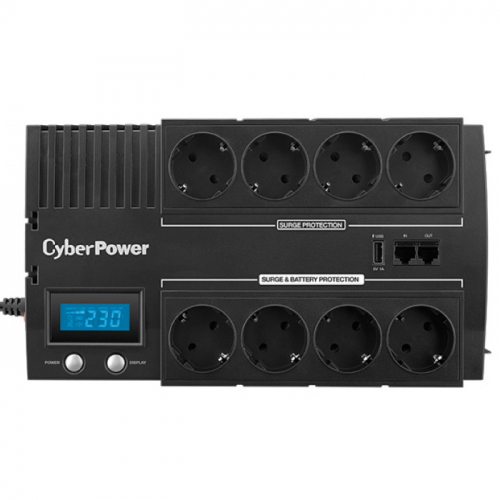 Источник бесперебойного питания CyberPower BR1000ELCD, Line-Interactive, 1000VA/ 600W, 8 Schuko, USB&USB Charger, RJ11/ RJ45, LCD, Black фото 3