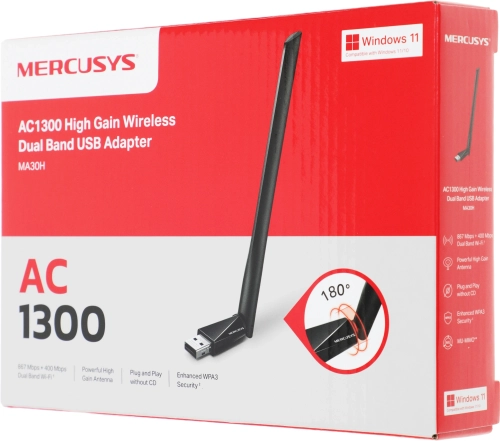 Сетевой адаптер Wi-Fi Mercusys MA30H AC1300 USB 2.0 (ант.внеш.несъем.) 1ант. фото 6