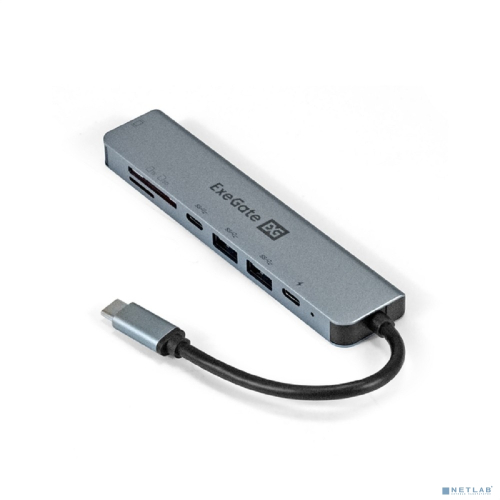 Exegate EX293983RUS Док-станция ExeGate DUB-21C/PD/CR/H (кабель-адаптер USB Type-C --] 2xUSB3.0 + Card Reader + PD 100W + HDMI 4K@60Hz, Plug&Play, серый)