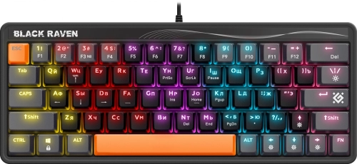 DEFENDER BLACK RAVEN чёрно-серая Игровая клавиатура (USB, OUTEMU RED, радужная подсветка, 63 кл., GK-417) (45414)