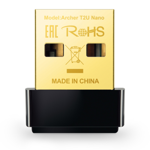 TP-Link Archer T2U Nano, AC600 Двухдиапазонный ультракомпактный Wi-Fi USB адаптер, до 200 Мбит/ с на 2,4 ГГц + до 433 Мбит/ с на 5 ГГц, USB 2.0