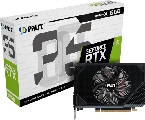 Видеокарта Palit PCI-E 4.0 RTX3050 STORMX NVIDIA GeForce RTX 3050 6Gb 96bit GDDR6 1042/ 14000 DVIx1 HDMIx1 DPx1 HDCP Ret (NE63050018JE-1070F/1072F) фото 4